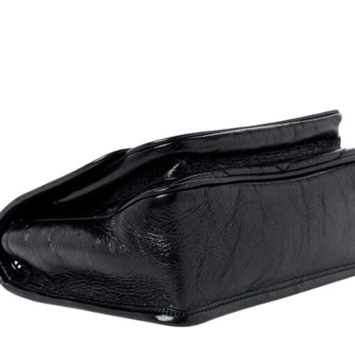 YSL Crinkled Calfskin Matelasse Monogram Baby Niki Chain Satchel Black. - Image 4