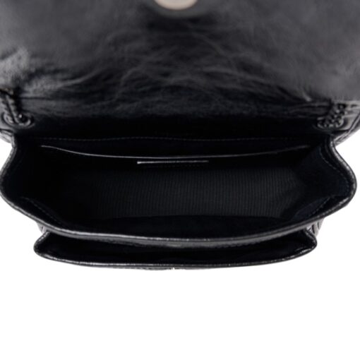 YSL Crinkled Calfskin Matelasse Monogram Baby Niki Chain Satchel Black. - Image 6