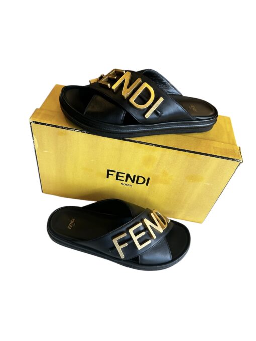 Fendi Black Leather Fendigraphy Slide Sandals (Size 39) - Image 6