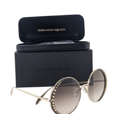 Alexander McQueen Round Frame Metal Ladies Sunglasses 'Gold'
