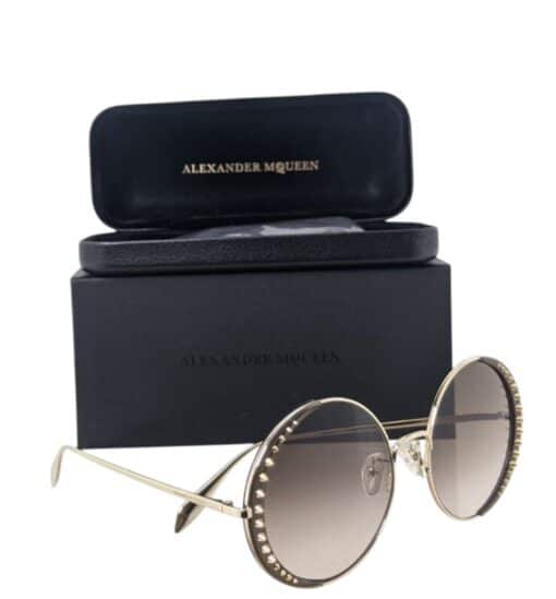 Alexander McQueen Round Frame Metal Ladies Sunglasses 'Gold'