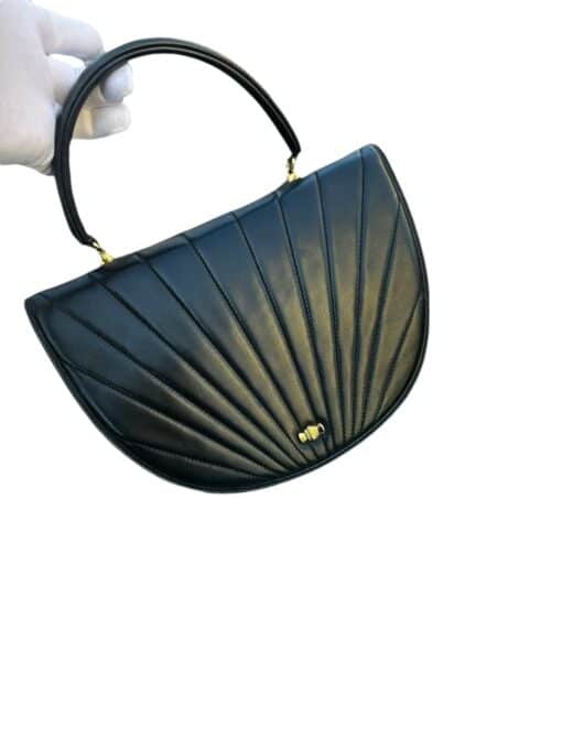 Tiffany & Co. Vintage Black and Gold-Toned Leather top Handle Bag - Image 4