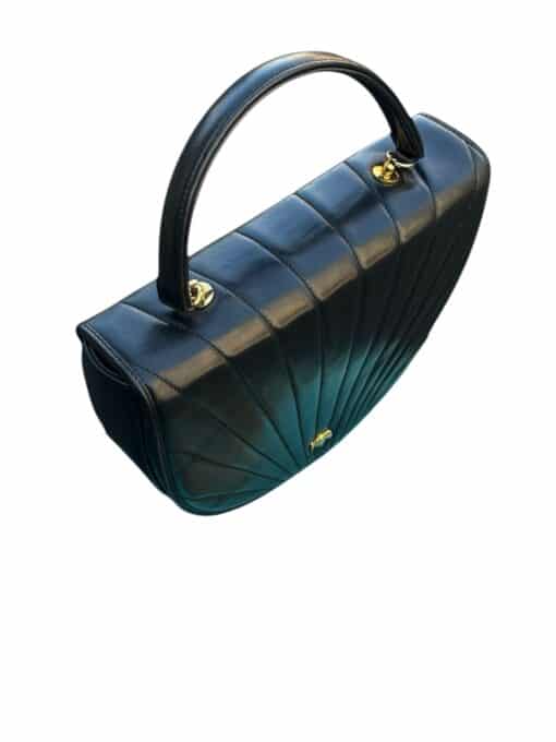 Tiffany & Co. Vintage Black and Gold-Toned Leather top Handle Bag - Image 3