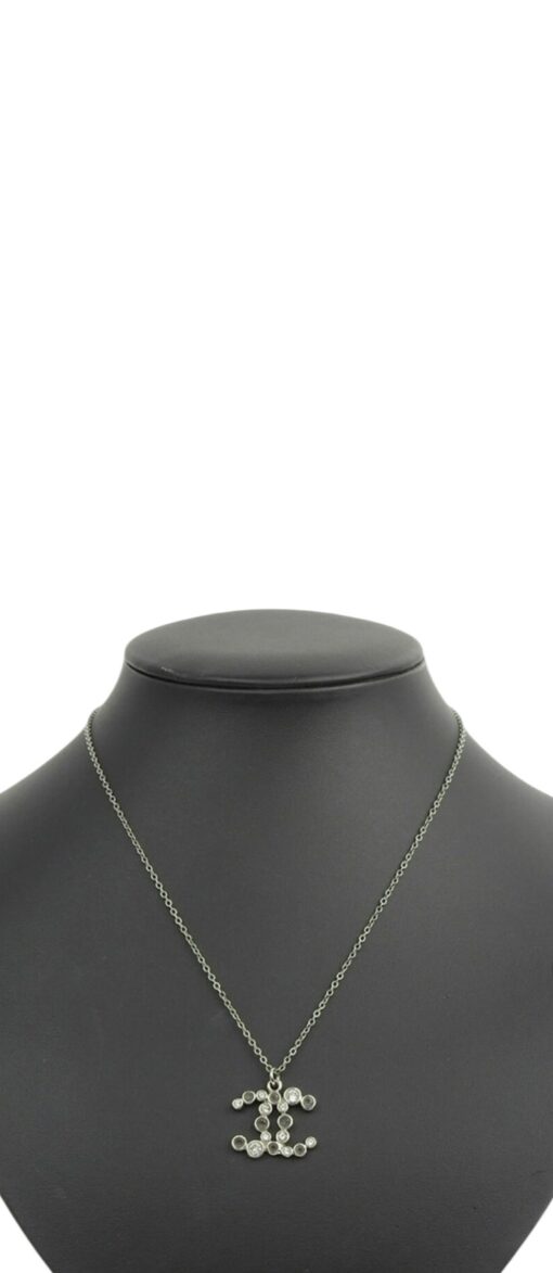 Chanel Silvertone Crystal CC Necklace - Image 4