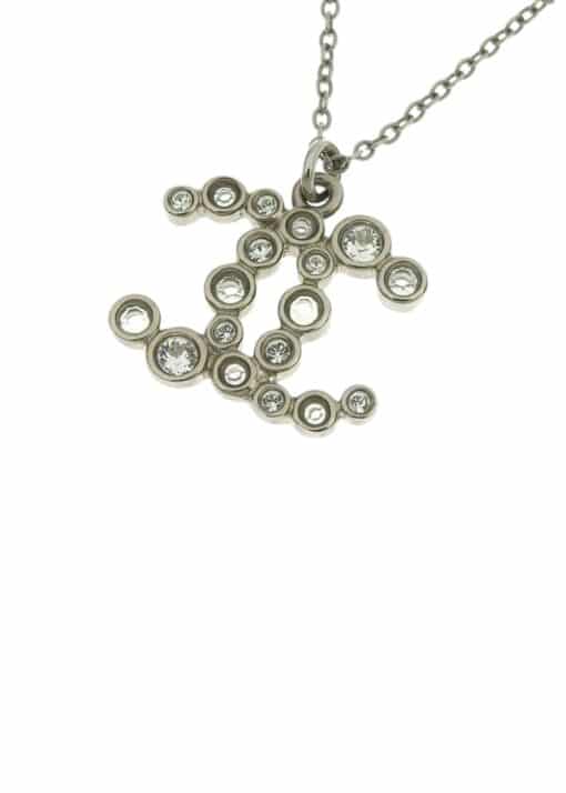 Chanel Silvertone Crystal CC Necklace - Image 5