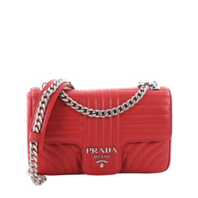 PRADA Soft Calfskin Impunture Diagramme Medium Chain Flap Shoulder Bag in Red