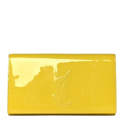 SAINT LAURENT Patent Calfskin Monogram Large Belle De Jour Clutch Yellow. - Image 6