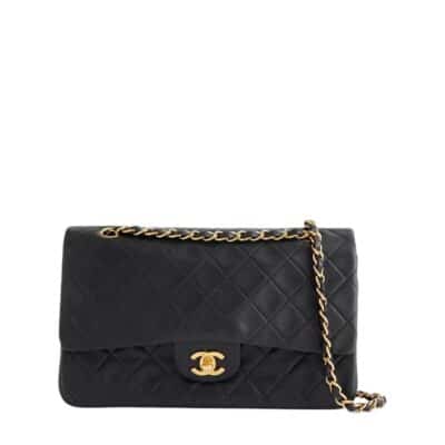 CHANEL Vintage Lambskin Quilted Medium Double Flap Black