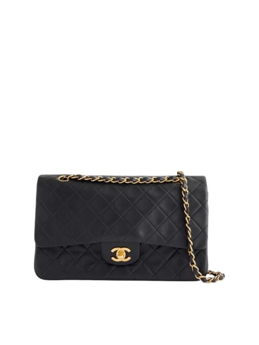 CHANEL Vintage Lambskin Quilted Medium Double Flap Black