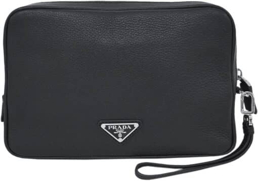 Prada Logo Plaque Calf Leather Clutch Bag - Image 2