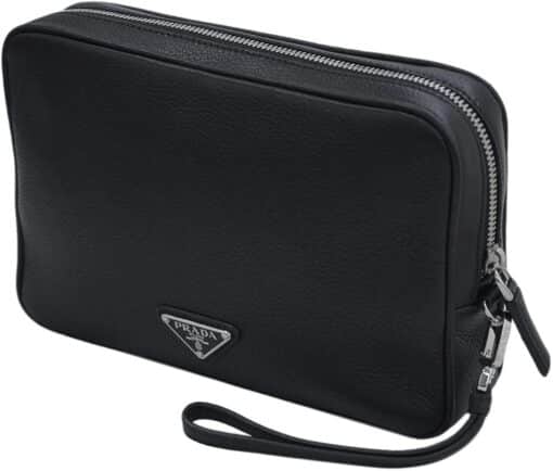 Prada Logo Plaque Calf Leather Clutch Bag - Image 3