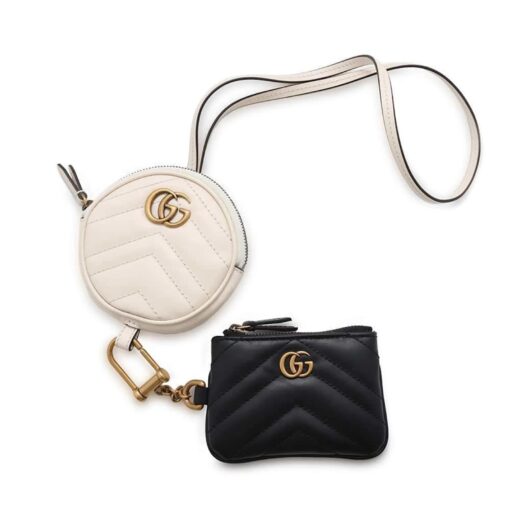 GUCCI Calfskin Matelasse GG Marmont Round Coin Purse And Key Case White Black - Image 3