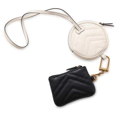 GUCCI Calfskin Matelasse GG Marmont Round Coin Purse And Key Case White Black