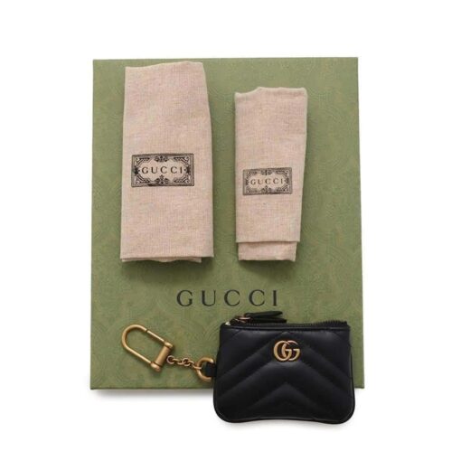 GUCCI Calfskin Matelasse GG Marmont Round Coin Purse And Key Case White Black - Image 7