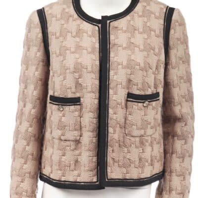 Chanel Brown Woven Wool Round Neck Jacket (Size 50)