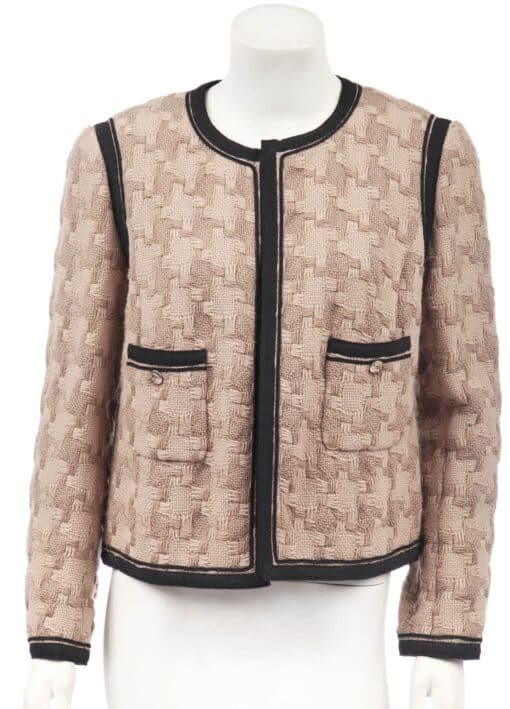 Chanel Brown Woven Wool Round Neck Jacket (Size 50)