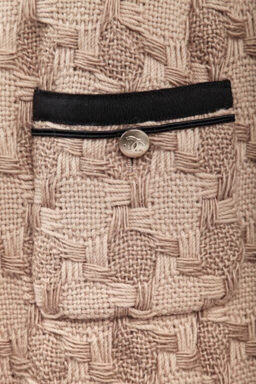 Chanel Brown Woven Wool Round Neck Jacket (Size 50) - Image 3