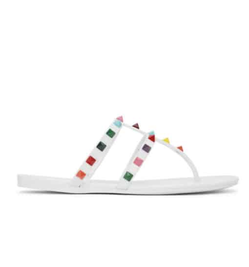 VALENTINO GARAVANI PVC Jelly Rockstud Caged Flat Thong Sandals White (Size 39) - Image 3