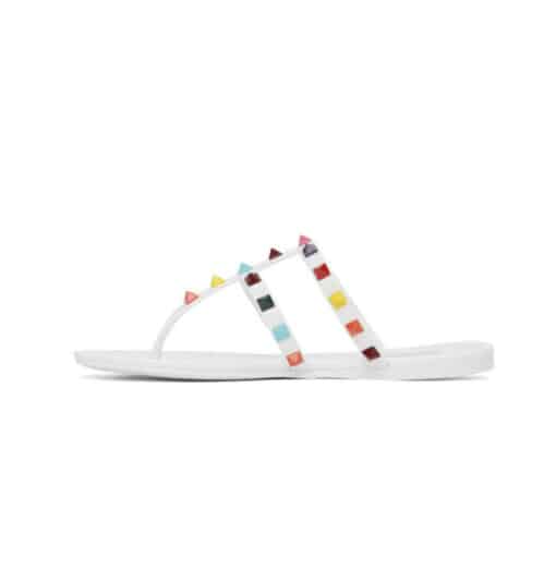 VALENTINO GARAVANI PVC Jelly Rockstud Caged Flat Thong Sandals White (Size 39) - Image 4