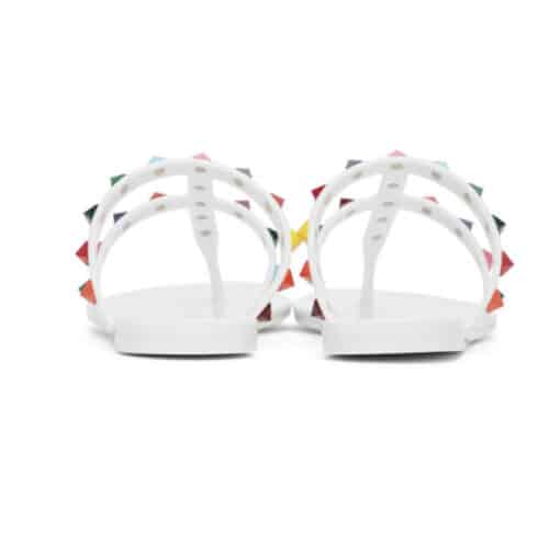 VALENTINO GARAVANI PVC Jelly Rockstud Caged Flat Thong Sandals White (Size 39) - Image 5