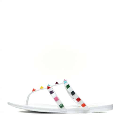 VALENTINO GARAVANI PVC Jelly Rockstud Caged Flat Thong Sandals White (Size 39) - Image 6
