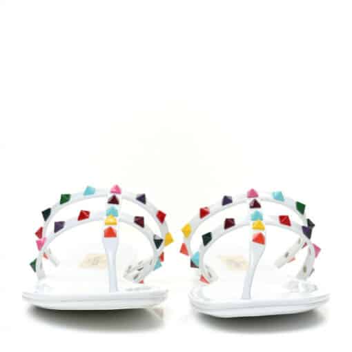 VALENTINO GARAVANI PVC Jelly Rockstud Caged Flat Thong Sandals White (Size 39) - Image 7
