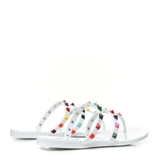 VALENTINO GARAVANI PVC Jelly Rockstud Caged Flat Thong Sandals White (Size 39) - Image 9
