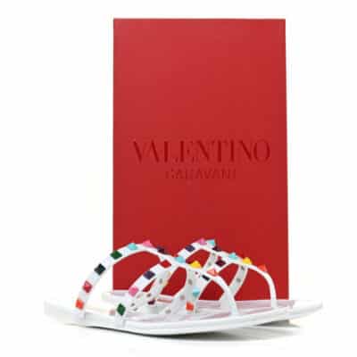 VALENTINO GARAVANI PVC Jelly Rockstud Caged Flat Thong Sandals White (Size 39)