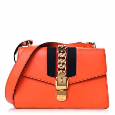 Gucci Orange Small Leather Web Chain Sylvie Shoulder Bag