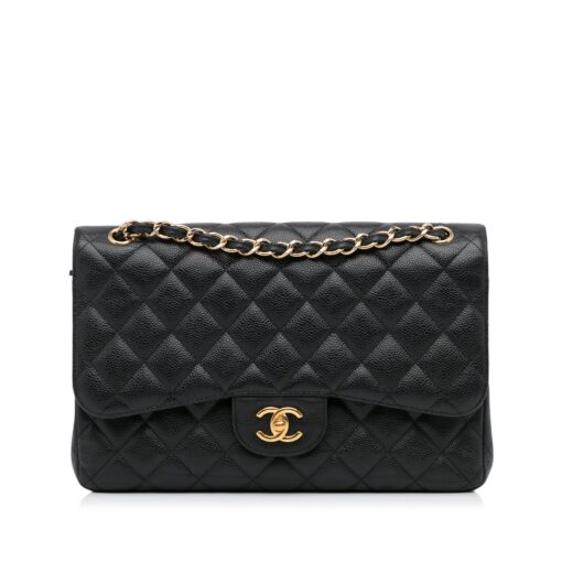 CHANEL Caviar Quilted Jumbo Double Flap Black