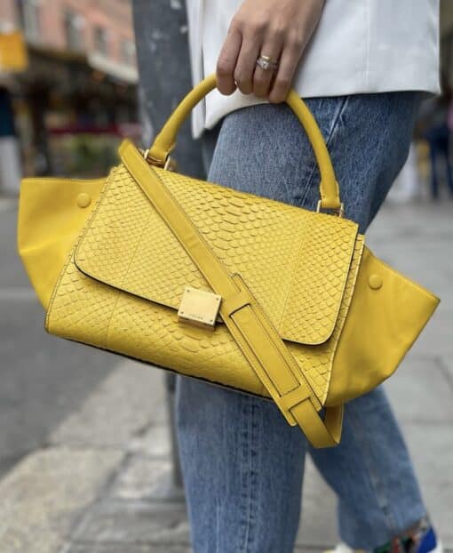 CELINE Python Calfskin Small Trapeze 2 ways Mimosa shoulder bag
