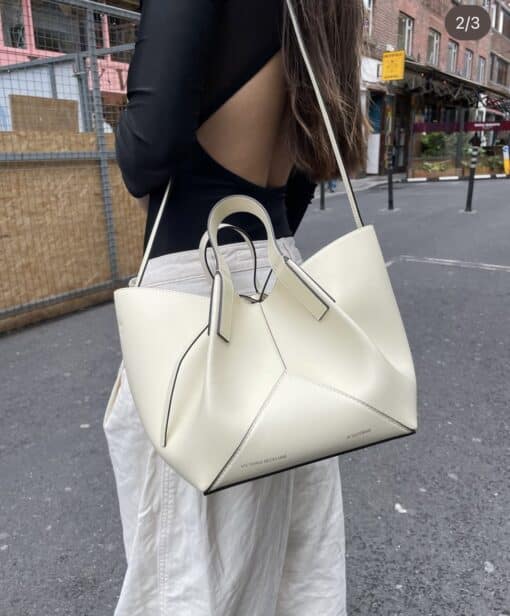 Victoria Beckham W11 Mini Tote Bag In Ivory Leather