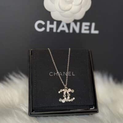 Chanel Silvertone Crystal CC Necklace