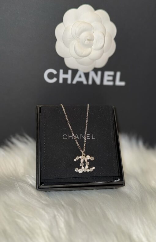 Chanel Silvertone Crystal CC Necklace
