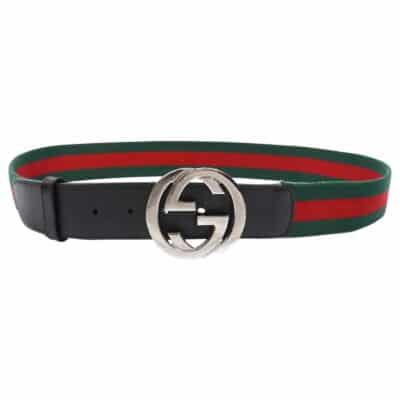 GUCCI Calfskin Web Interlocking G Belt Black. (95cm/38in)