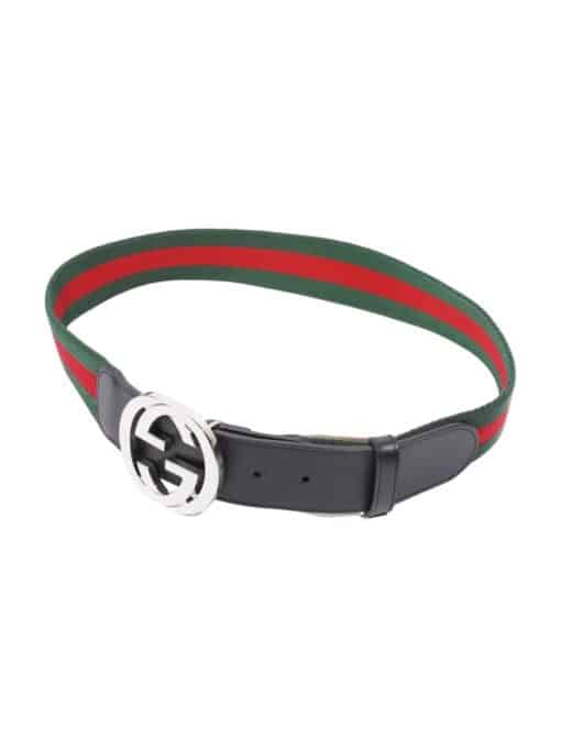 GUCCI Calfskin Web Interlocking G Belt Black. (95cm/38in) - Image 8