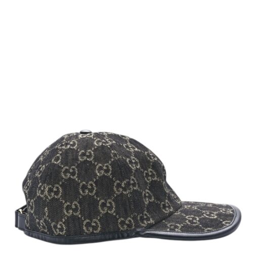 GUCCI Denim Calfskin GG Monogram Oscar Baseball Hat S 57 in Black Ivory - Image 5