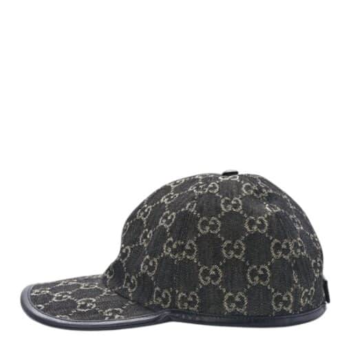 GUCCI Denim Calfskin GG Monogram Oscar Baseball Hat S 57 in Black Ivory - Image 6