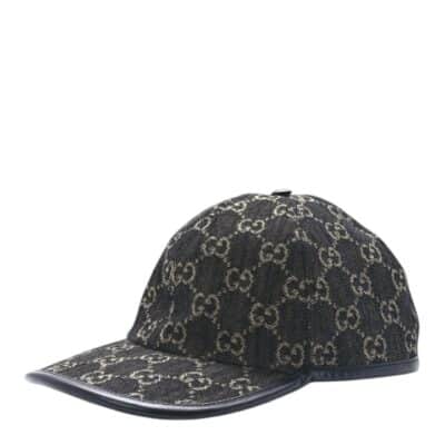 GUCCI Denim Calfskin GG Monogram Oscar Baseball Hat S 57 in Black Ivory