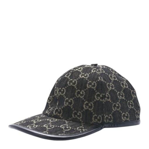 GUCCI Denim Calfskin GG Monogram Oscar Baseball Hat S 57 in Black Ivory
