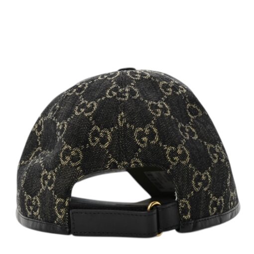 GUCCI Denim Calfskin GG Monogram Oscar Baseball Hat S 57 in Black Ivory - Image 8