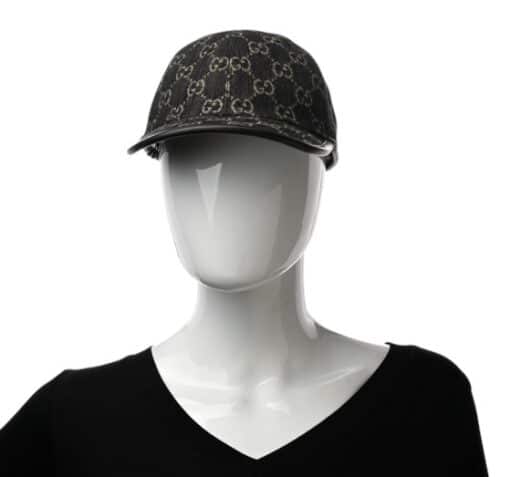 GUCCI Denim Calfskin GG Monogram Oscar Baseball Hat S 57 in Black Ivory - Image 9