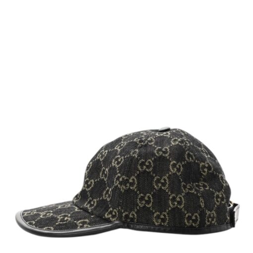 GUCCI Denim Calfskin GG Monogram Oscar Baseball Hat S 57 in Black Ivory - Image 10
