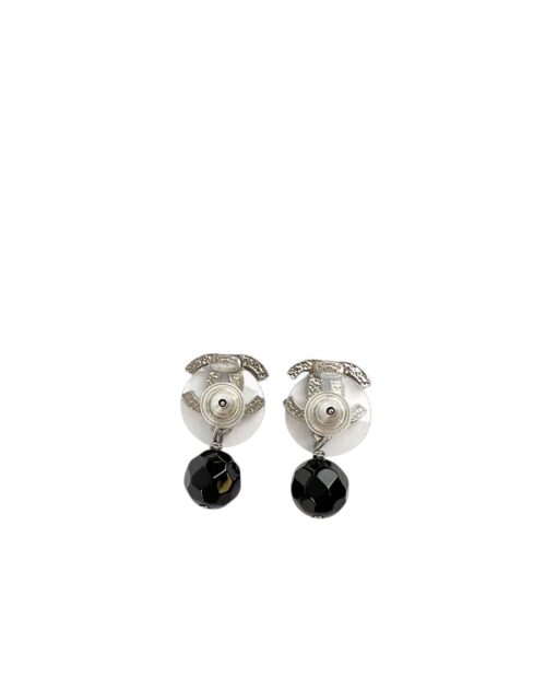 Chanel CC Metal Black Bead Drop Earrings. - Image 4