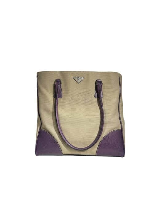 Prada Vintage Leather/Canvas Tote Bag - Image 3