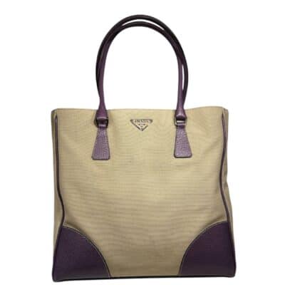 Prada Vintage Leather/Canvas Tote Bag