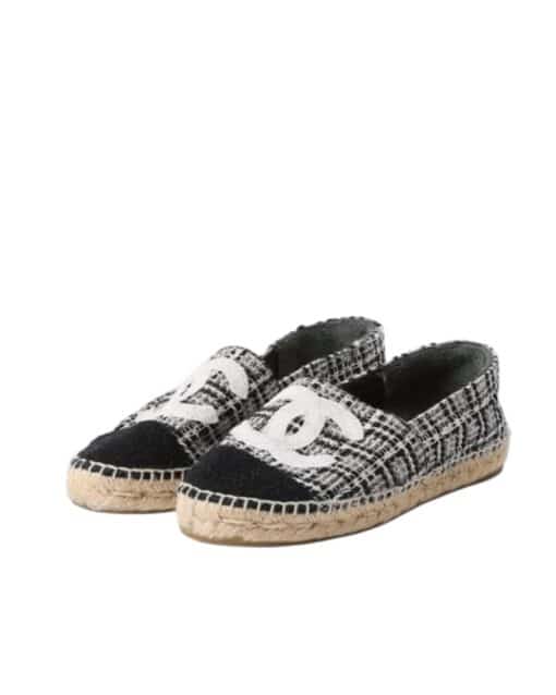 Chanel Black/White Tweed And Fabric CC Flat Espadrilles (Size 42)