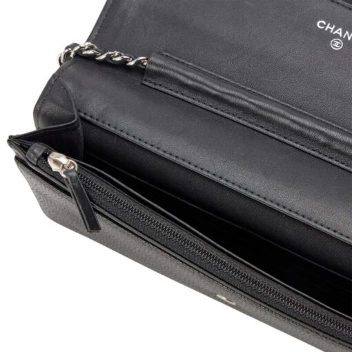 Chanel Black Caviar Timeless CC Wallet On Chain Silver Hardware (WOC) - Image 6