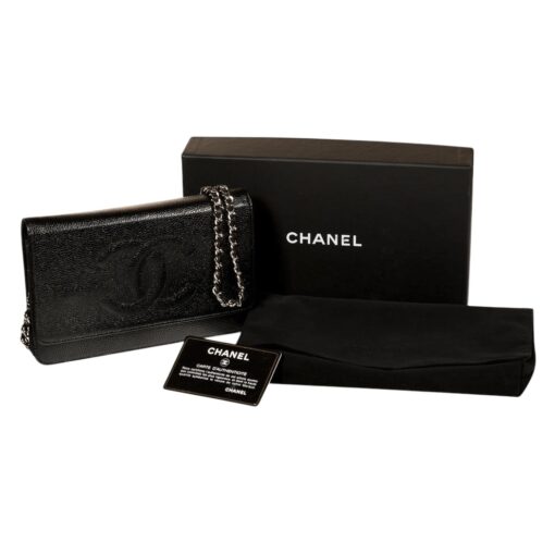 Chanel Black Caviar Timeless CC Wallet On Chain Silver Hardware (WOC) - Image 11