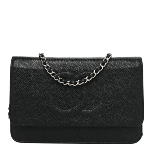 Chanel Black Caviar Timeless CC Wallet On Chain Silver Hardware (WOC) - Image 14